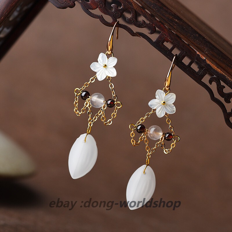 Chinese Powder Crystal/Coloured Glaze/Conch Flower Tibetan Style Earbob Earrings
