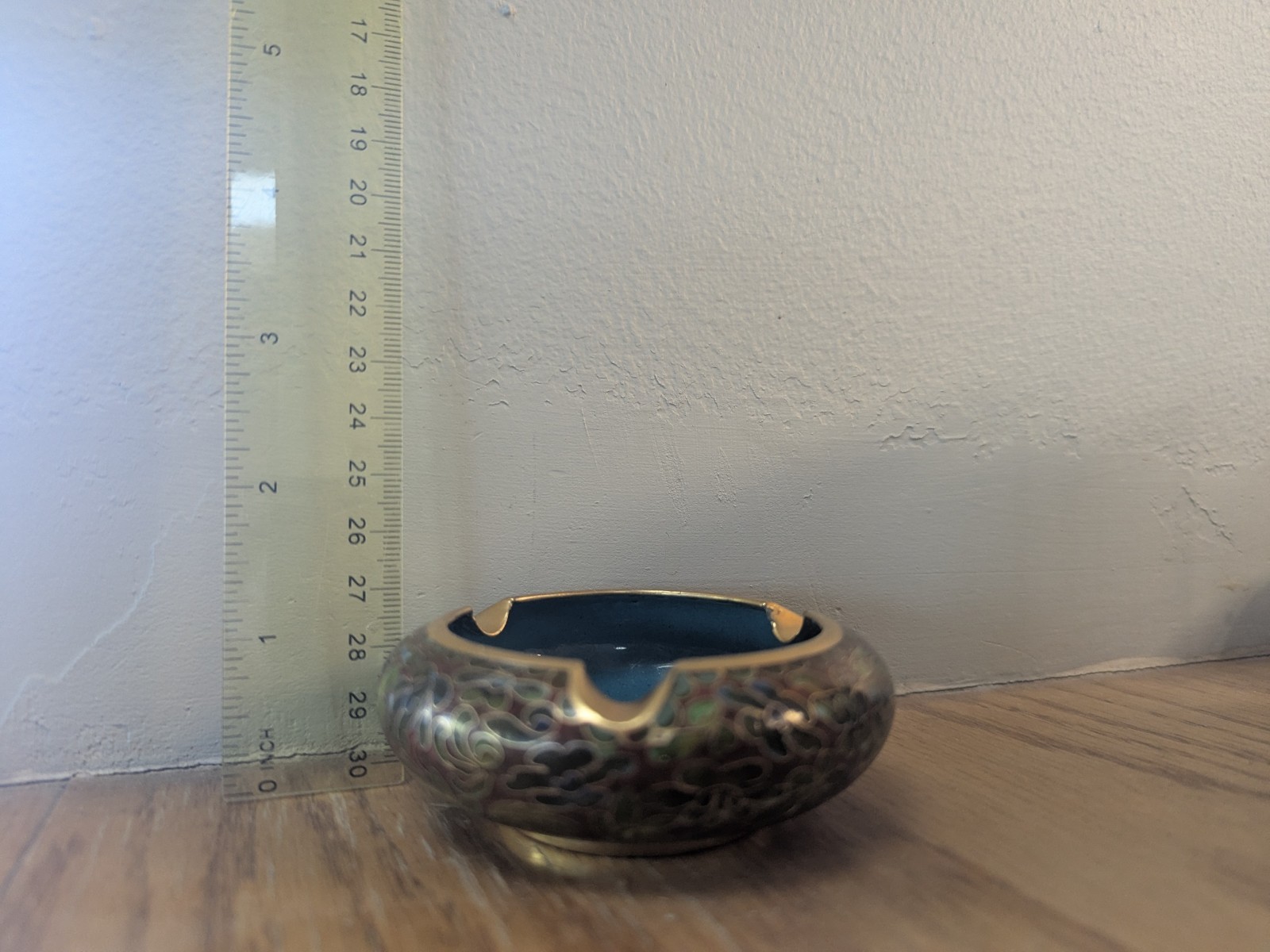 Vintage Chinese Ashtray 5″ Enamel Blue Cloisonné Gold