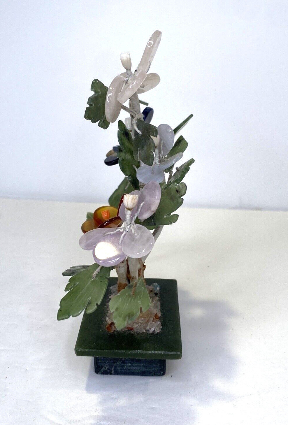 Vintage Bangkok Thailand Natural Polished Stone Flower Tree Jade Amber Blue