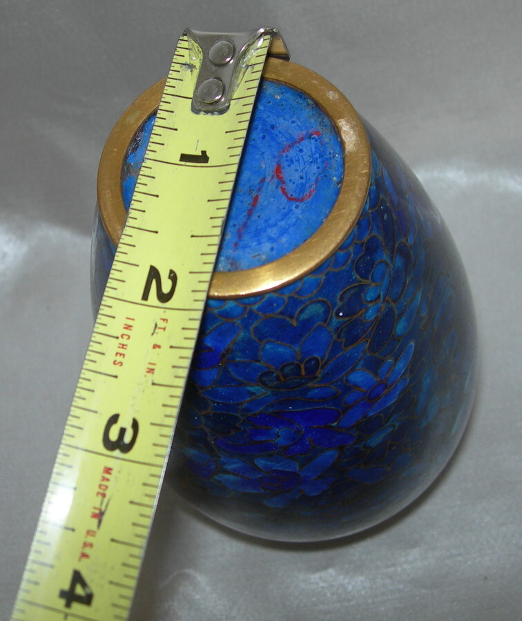Beautiful Vintage Cloisonne Asian Vase Cobalt Blue Flowers 6.5″ Elegant!