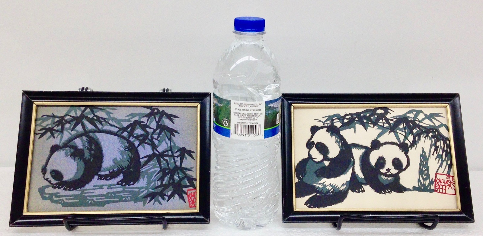 Vtg Set of TWO (2) Jianzhi Paper Cutting Art Chinese Paper Pandas – Framed 4×6″