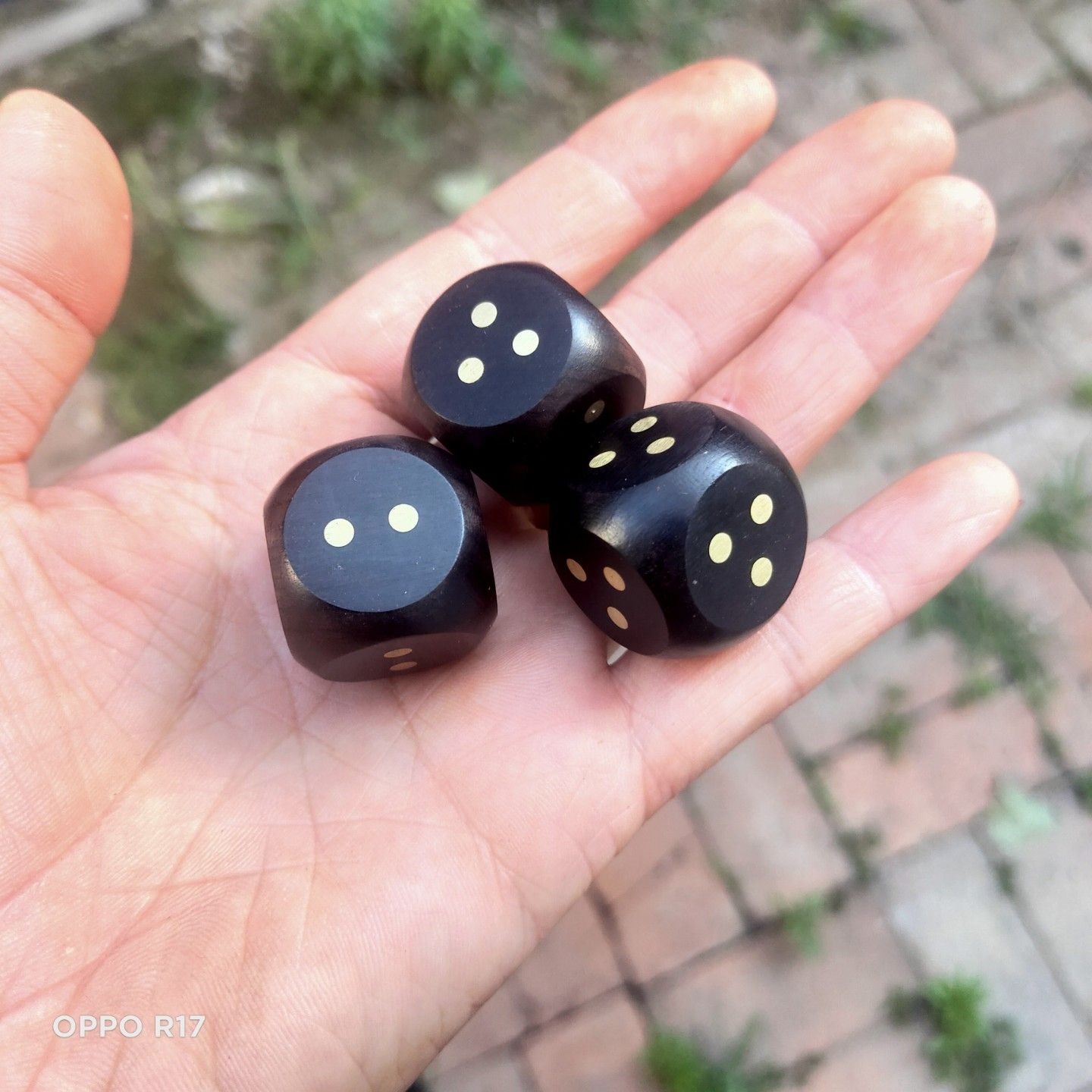 Vintage Ebony Purple Sandalwood Dice Set 3pcs 2.2cm Brass Inlaid Solid Wood