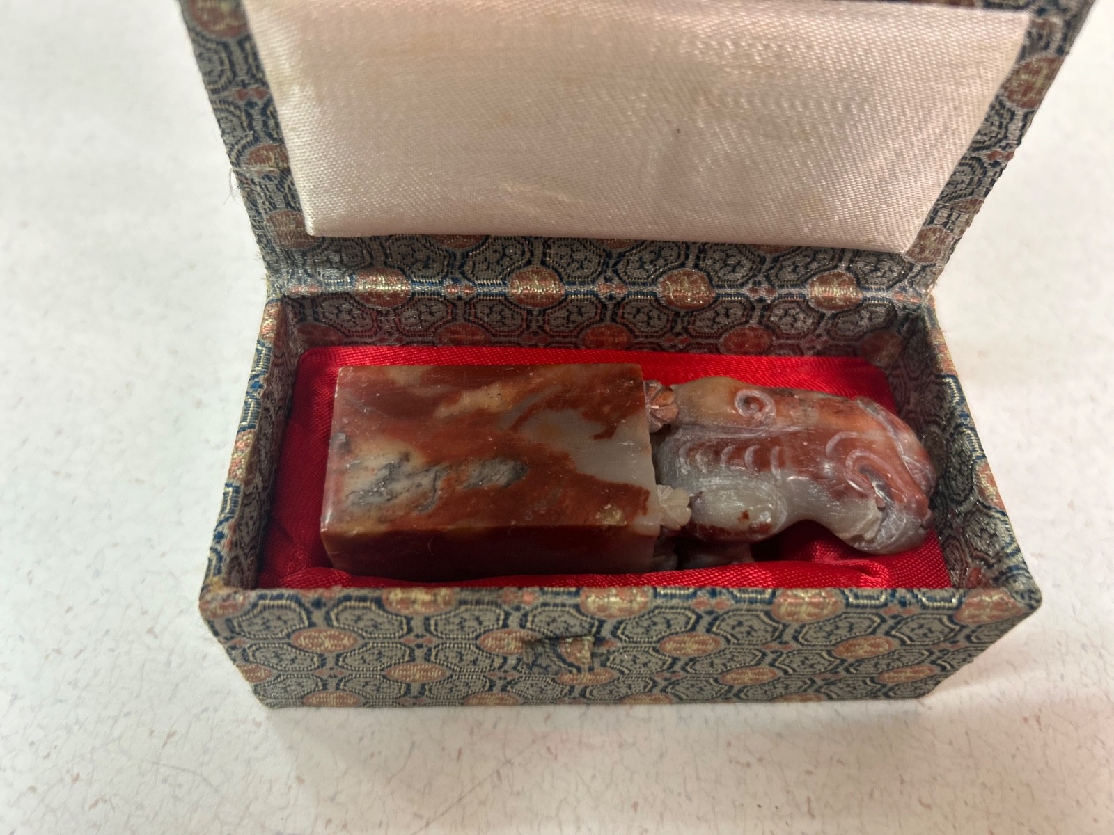 Vintage Carved Chinese Soapstone Seal Foo Dog 1.5”sq x 3.5” Tall