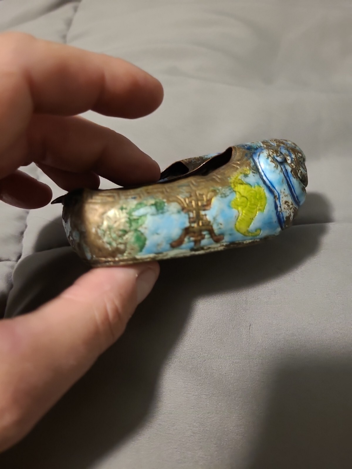 VINTAGE COLORFUL ENAMELS ON BRASS MINI SHOE ASHTRAY
