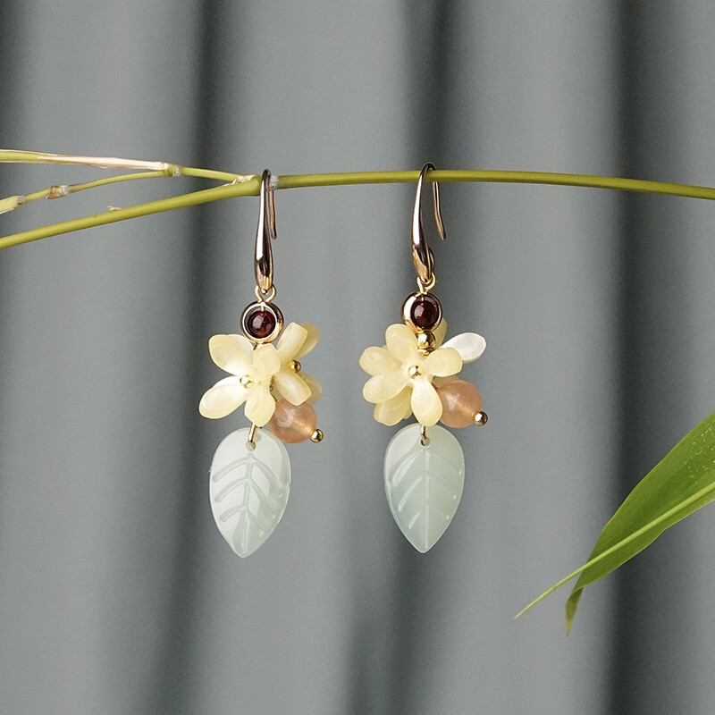 Chinese Coloured Glaze/Acetic Acid Flower Fragrans Tibetan Style Earbob Earrings