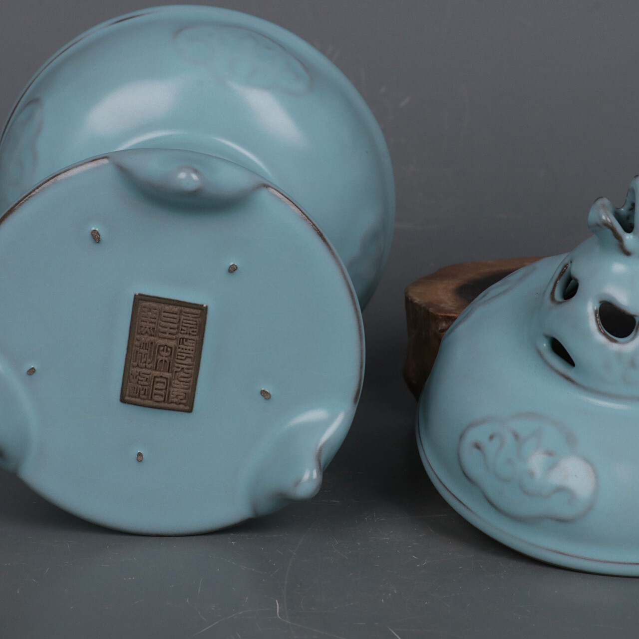 7.5″ Good Chinese Song Porcelain Ru Kiln Animal Foo Fu Dog Lion Incense Burner