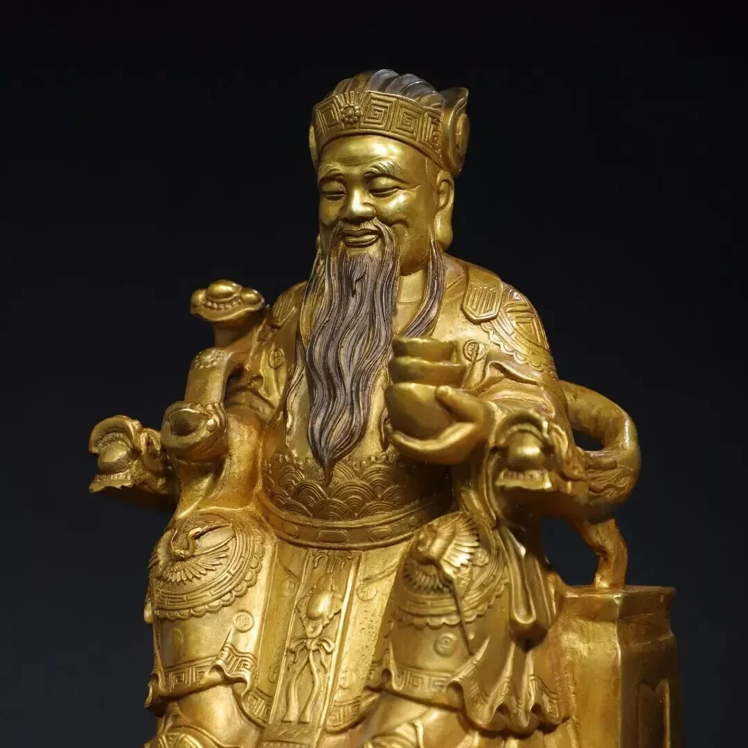 Fengshui old Copper gilded Buddhist Buddha statue of God of Wealth