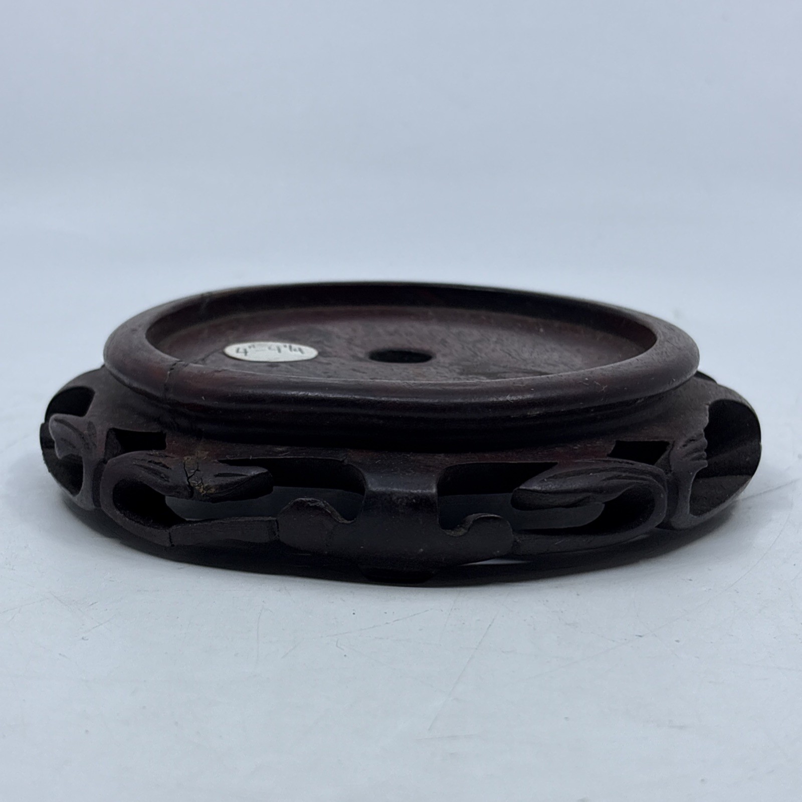 Vintage Chinese Wood Carved Display Stand Vase Plant Asian Lamp Base Round 4.25″