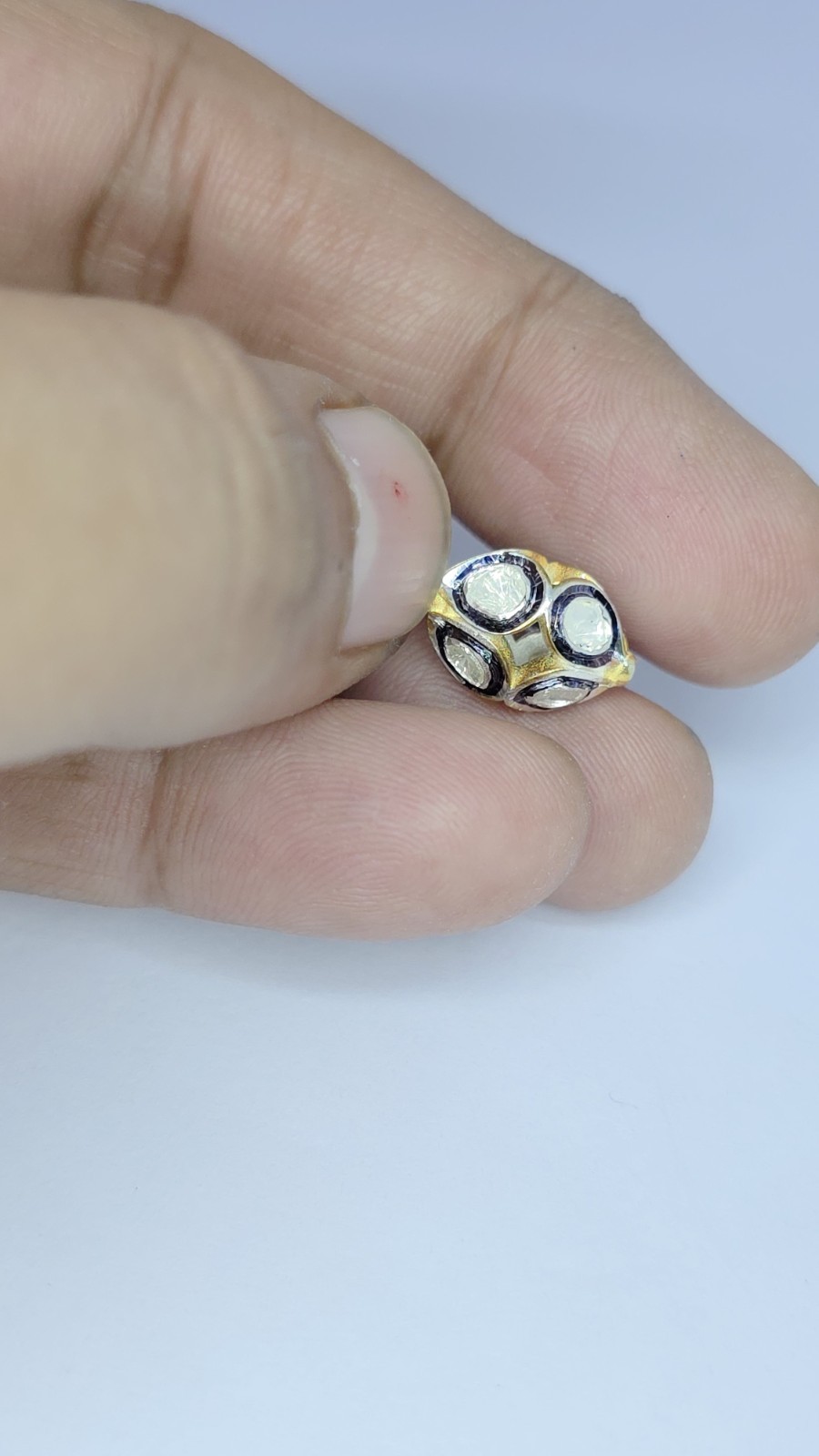 Pave Diamond Oval RoseCut Diamond Beads 925 Silver Polki Beads For Jewelry.