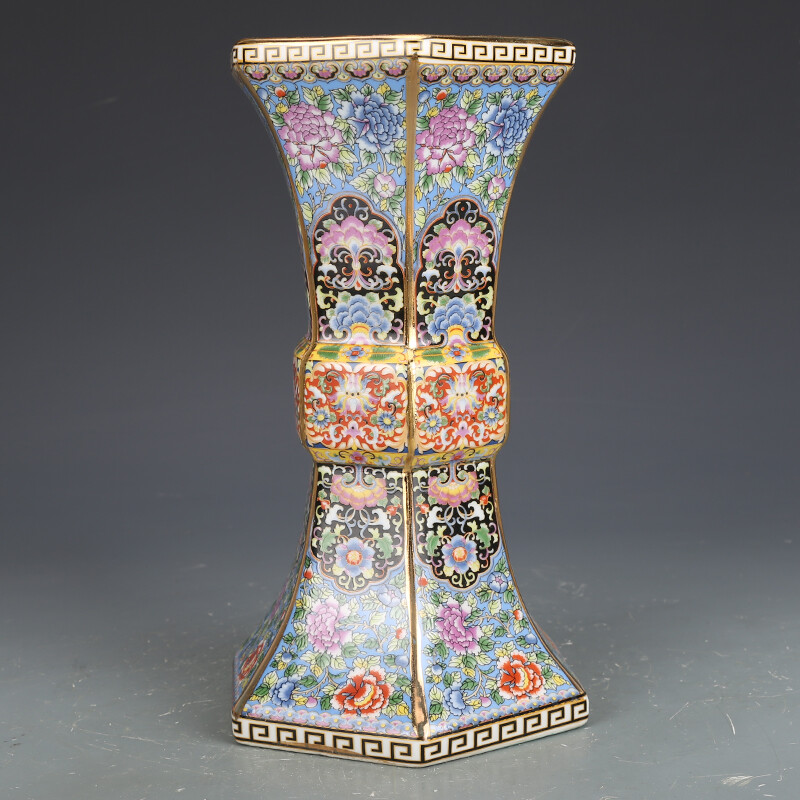 9.6″ Chinese Colour Enamels Famille Rose Porcelain Guan Kiln Peonies Flower Vase
