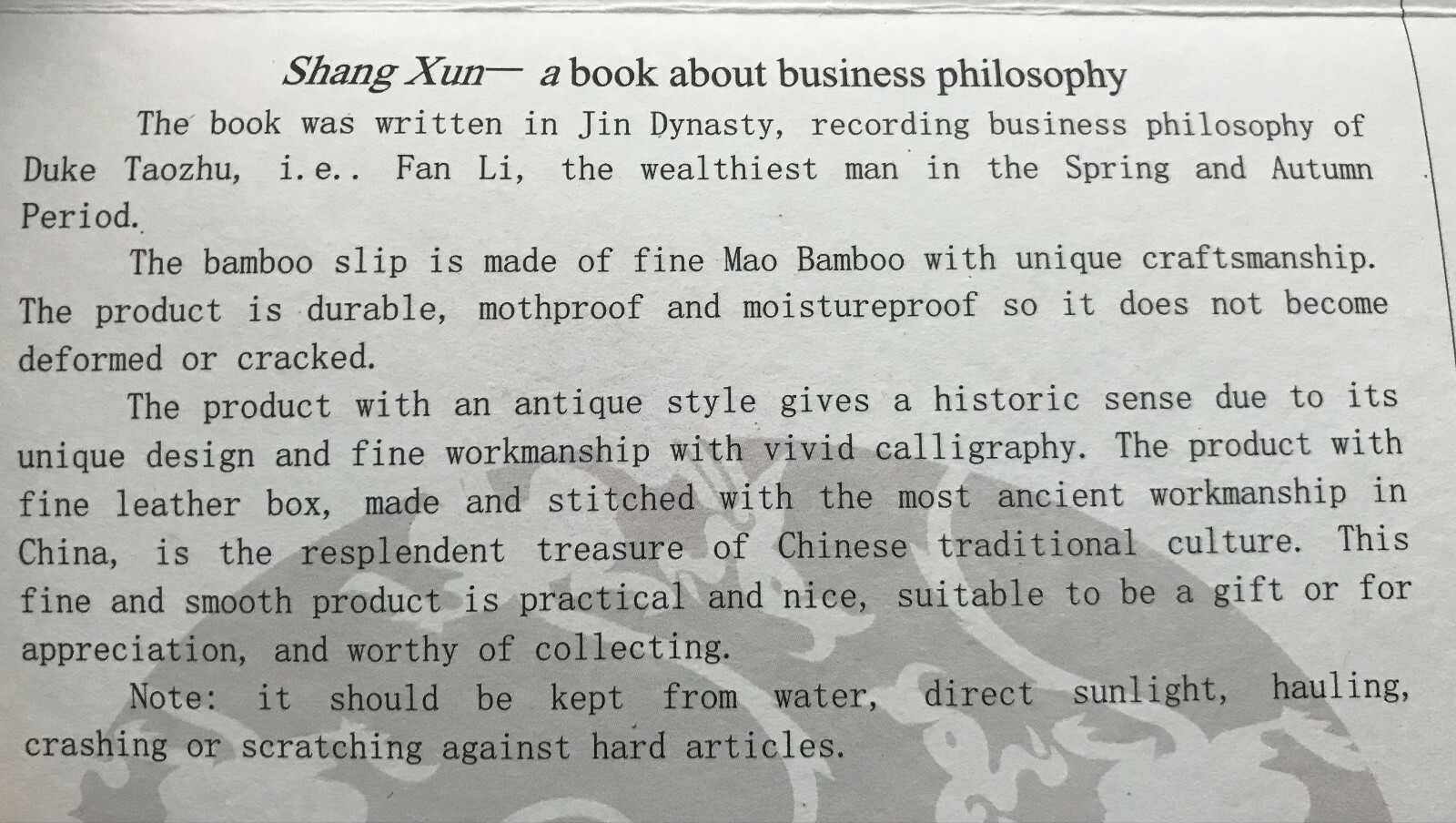 Business Philosophy Made by Bamboo Tiles/Sticks Books in original Gift Box