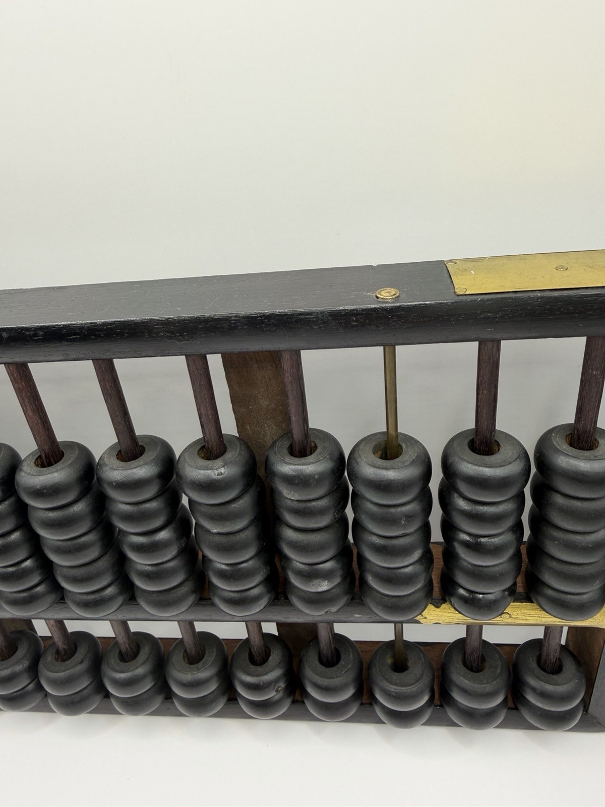 Vintage Chinese Abacus Suanpan Lotus Flower Wood Brass (1960s) Hong Kong