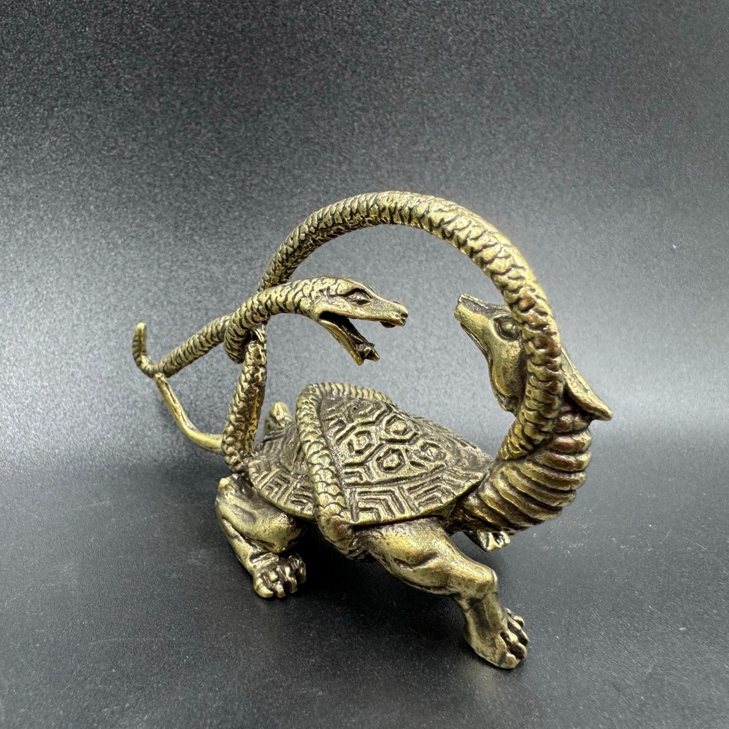 Vintage Brass Black Tortoise Xuanwu Statue Four Symbols FengShui LongevityWealth