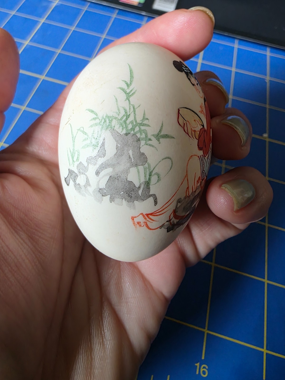 VTG Chinese Oriental Asian Hand Painted Egg Geisha Trees