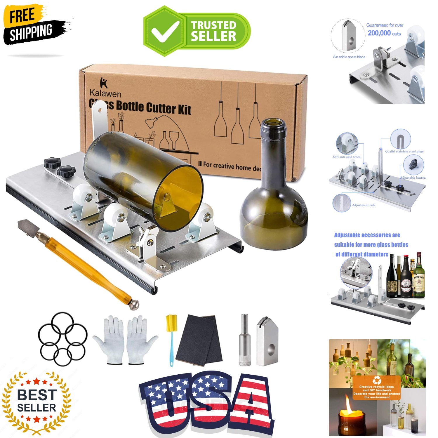 Glass Bottle Cutter, Upgrade Bottle Cutter & Glass Cutter Kit for Bottles, Wi…