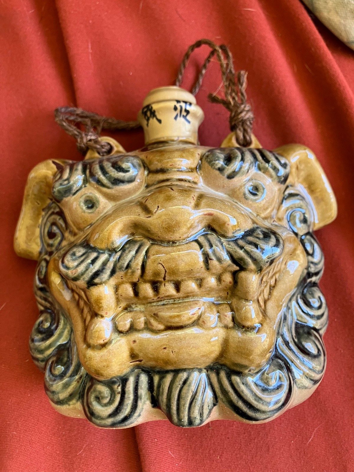 Vintage Chinese Foo Dog Ceramic Liquor Bottle Flask w/ Box Guardian Lion Asian D