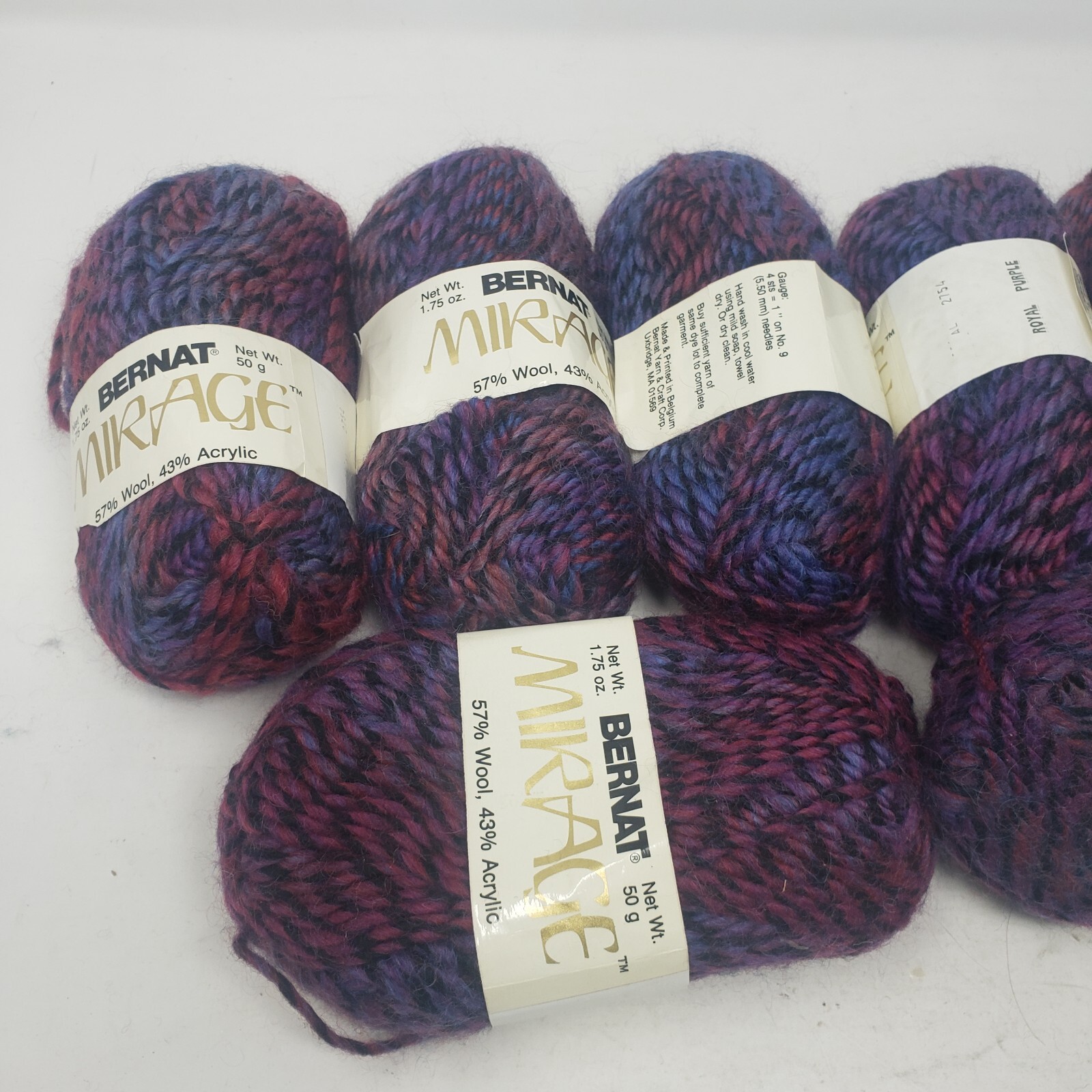 Bernat Mirage Wool Yarn 8 Skeins Knit Crochet 1.75 Ounces 50 Grams Royal Purple