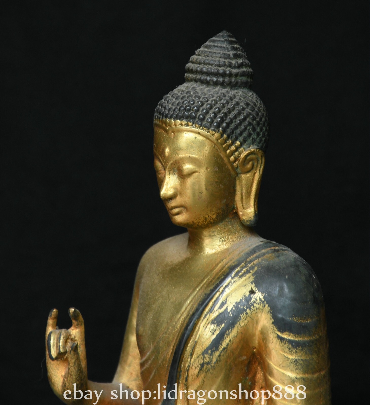 8.4″ Old Chinese Copper Gilt Buddhism Shakyamuni Amitabha Buddha Statue
