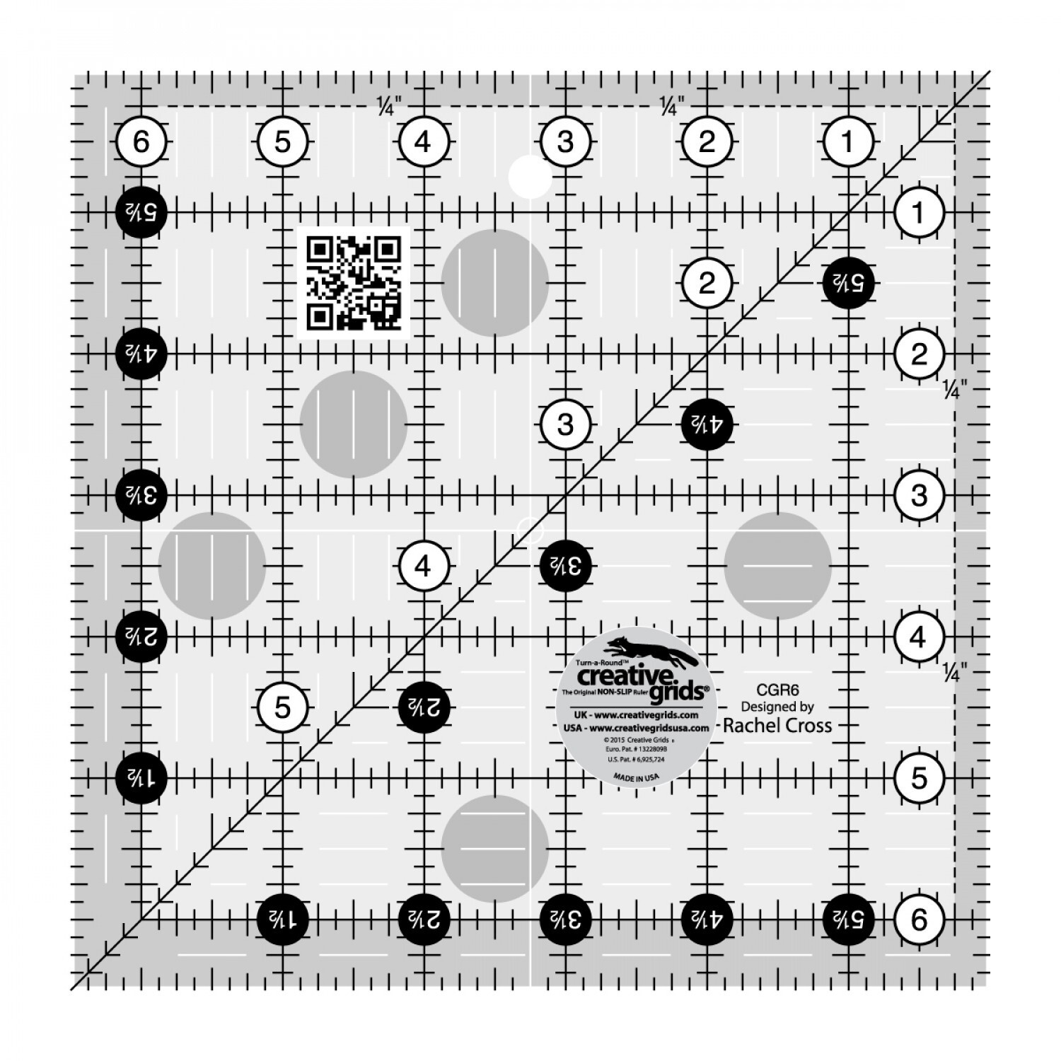 Creative Grids 6-1/2in Square Ruler Sewing and Quilting Ruler Template CGR6