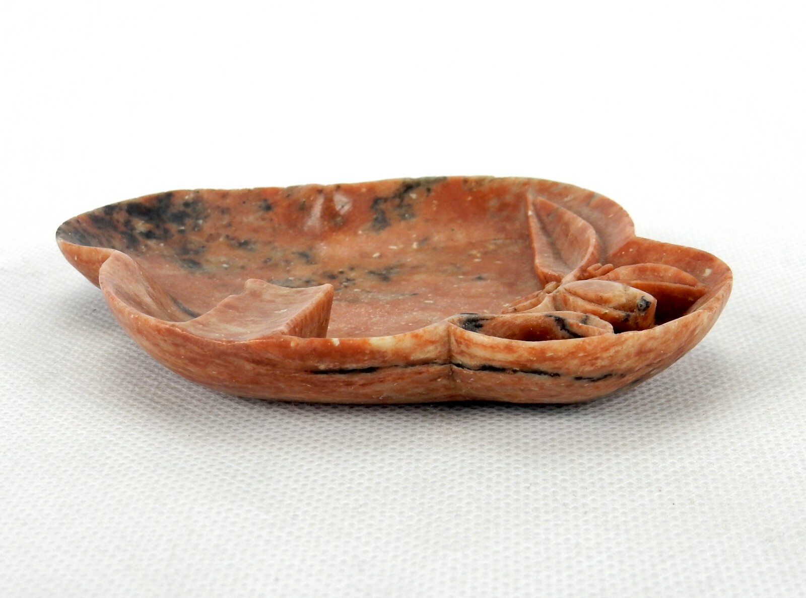 Vintage Carved Soap Stone Ashtray, Brown w/Black Highlights, Floral Design