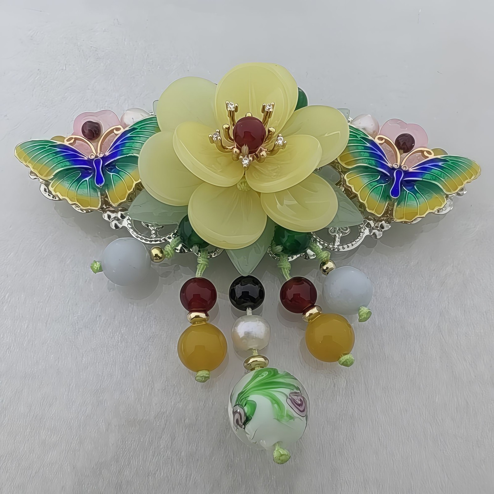 Vintage Cloisonne Top Clip Butterfly Flower Spring Hairpin Retro Ponytail Clip