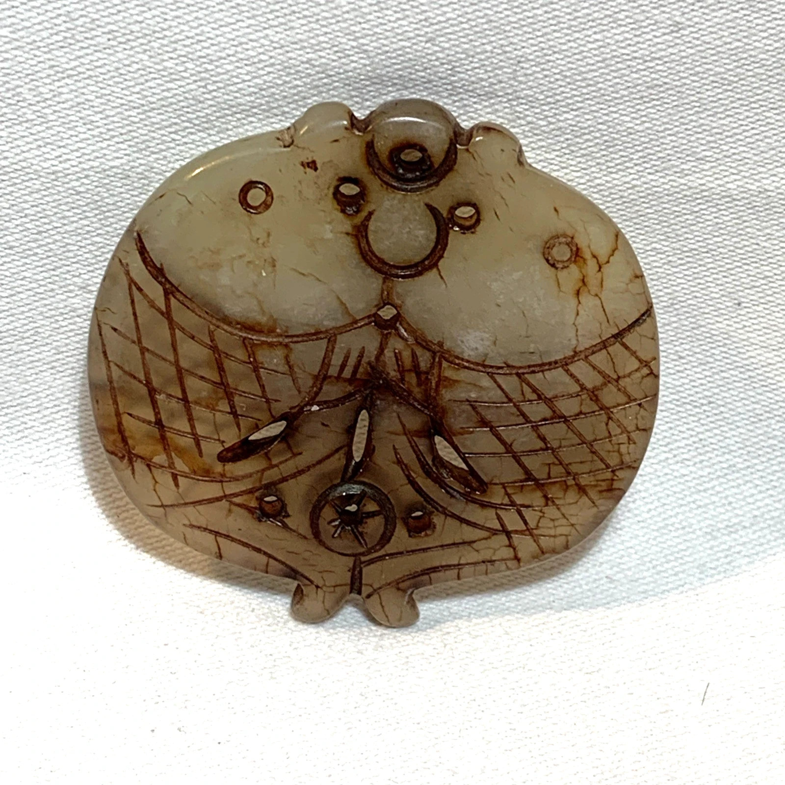 Antique Hand Carved Double Fish Chinese Nephrite Jade Pendant