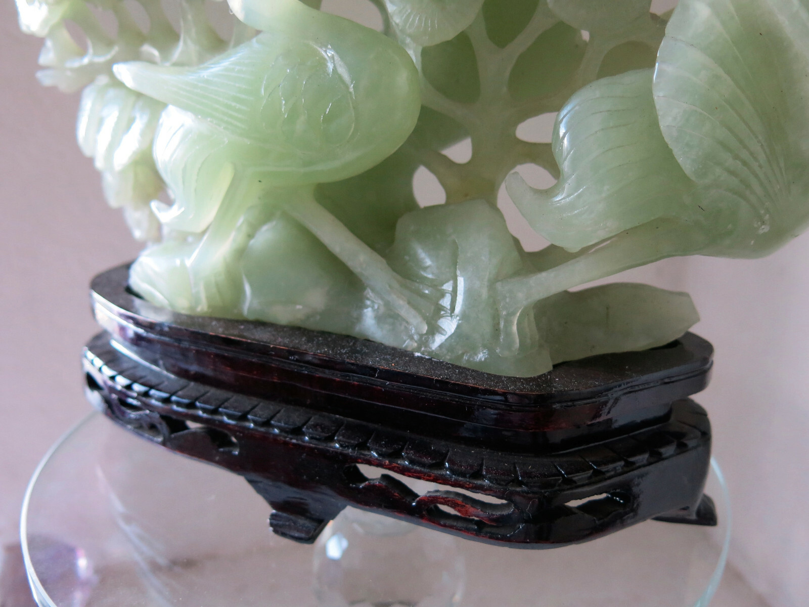 Asian Vintage Jade See Thru, 2 Sided Detail, Lt. Green Cranes & Tree, 11″ x 12″