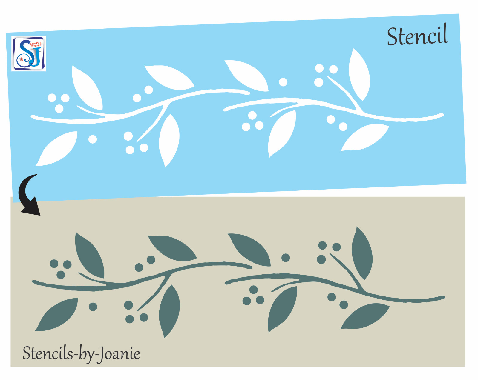 Joanie Stencil Primitive Wood Vine Twig Berries Pip Berry Branch Border DIY Sign