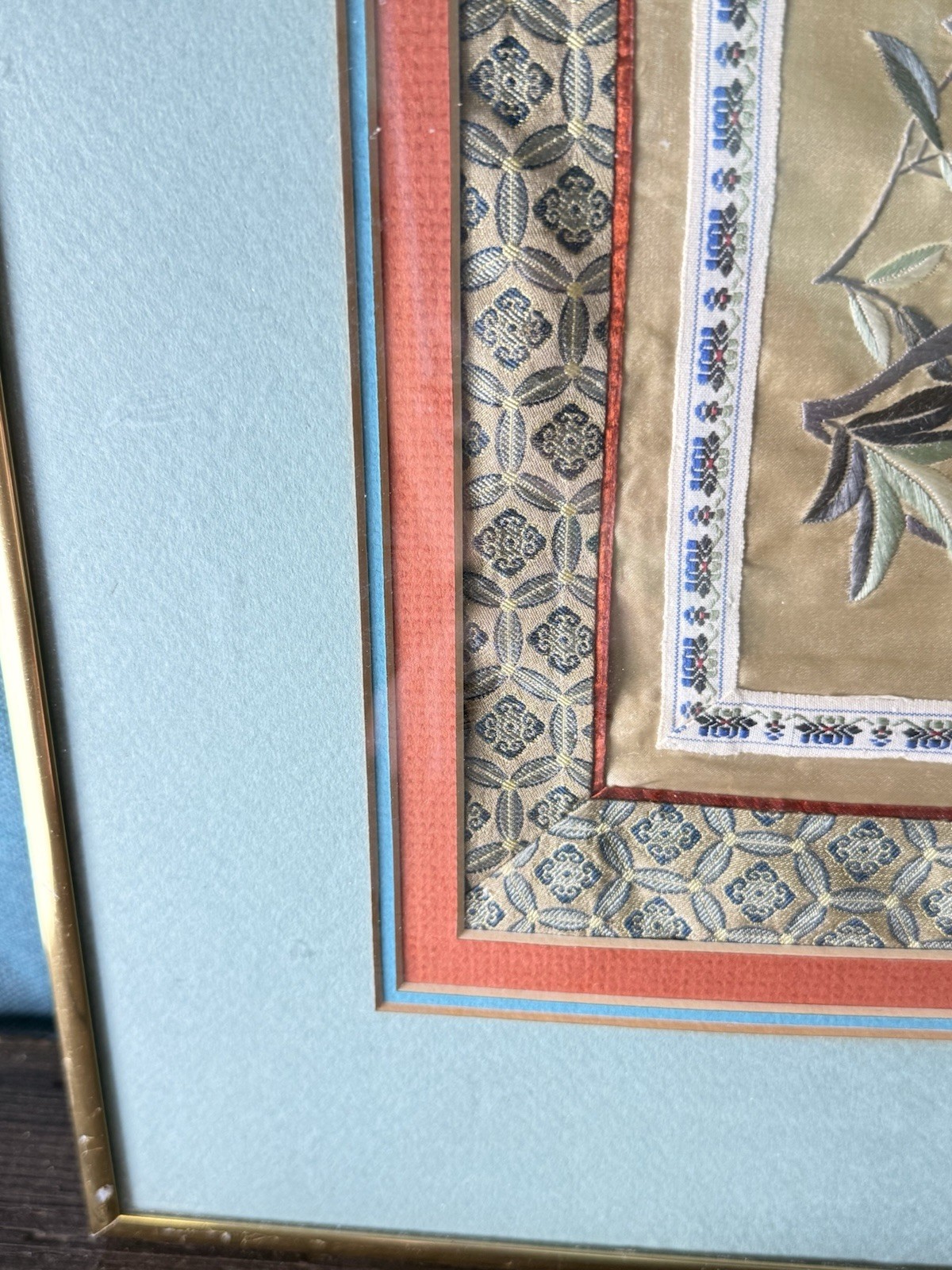 Vintage Chinese Silk Embroidery Double Panel Framed Butterflies Flowers