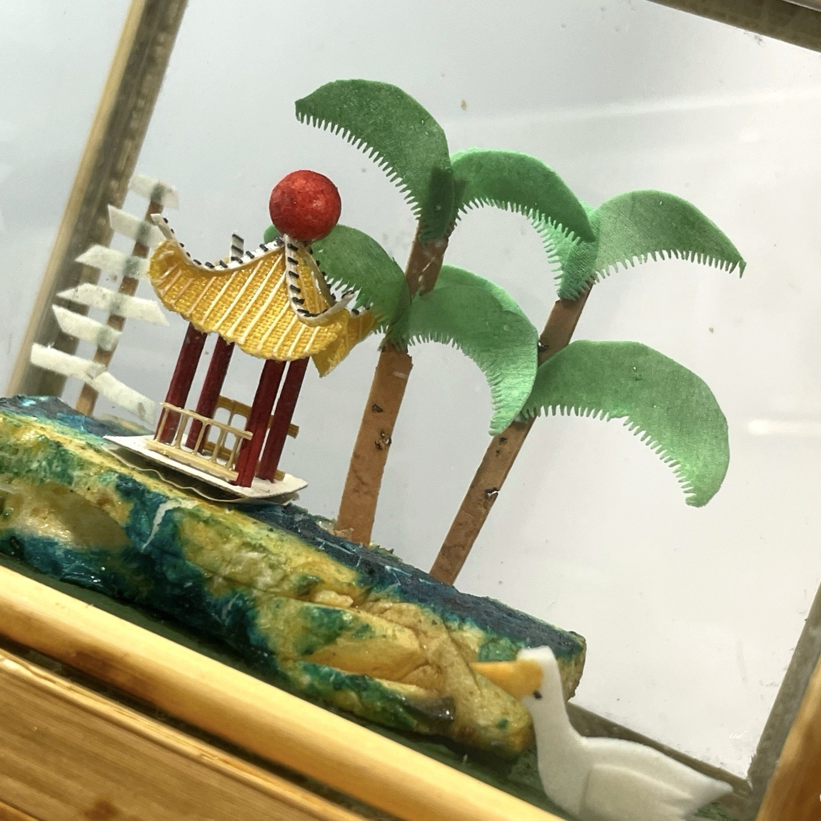 Vintage 1950s Miniature Pagoda Diorama in Bamboo Glass Case – Asian Artwork