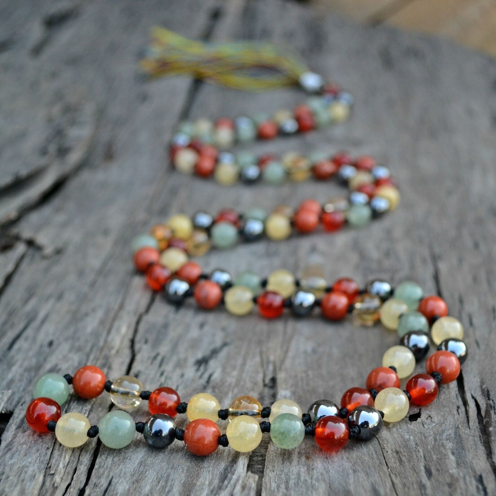 Creative Mala 8MM, Multi-stone Chakra Necklace, 108 Mala Beads, Knotted Mala,