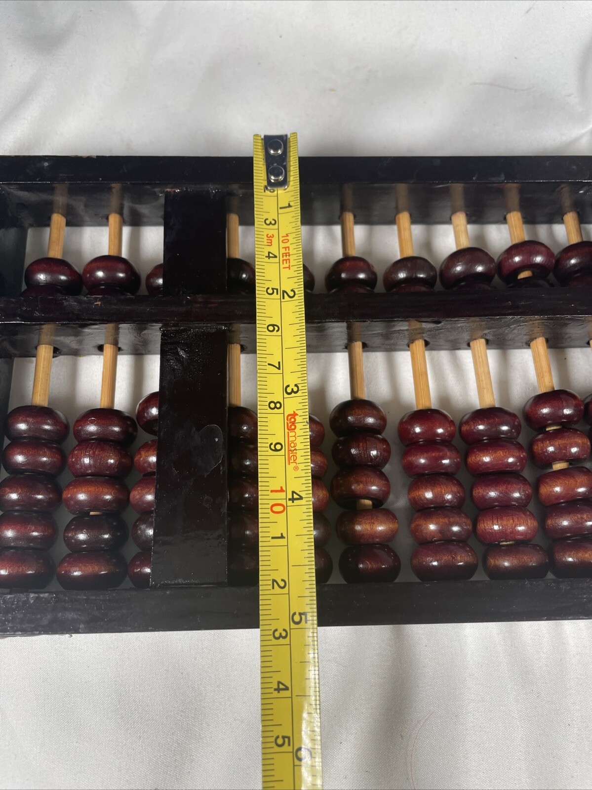 VTG Wooden Chinese Abacus 91 Beads Brass Fittings 10×5” Original Label