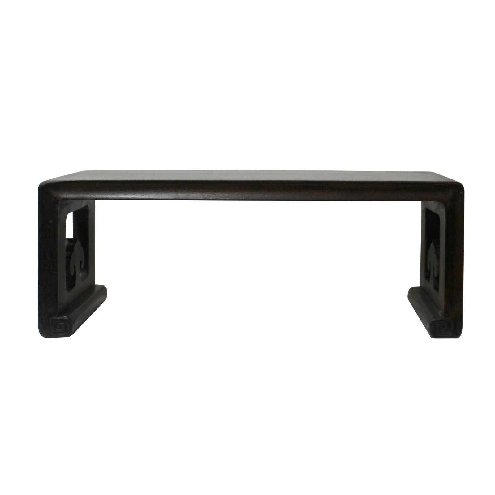 Brown Rosewood Oriental Ru Yi Carving Rectangular Display Table Stand cs5590