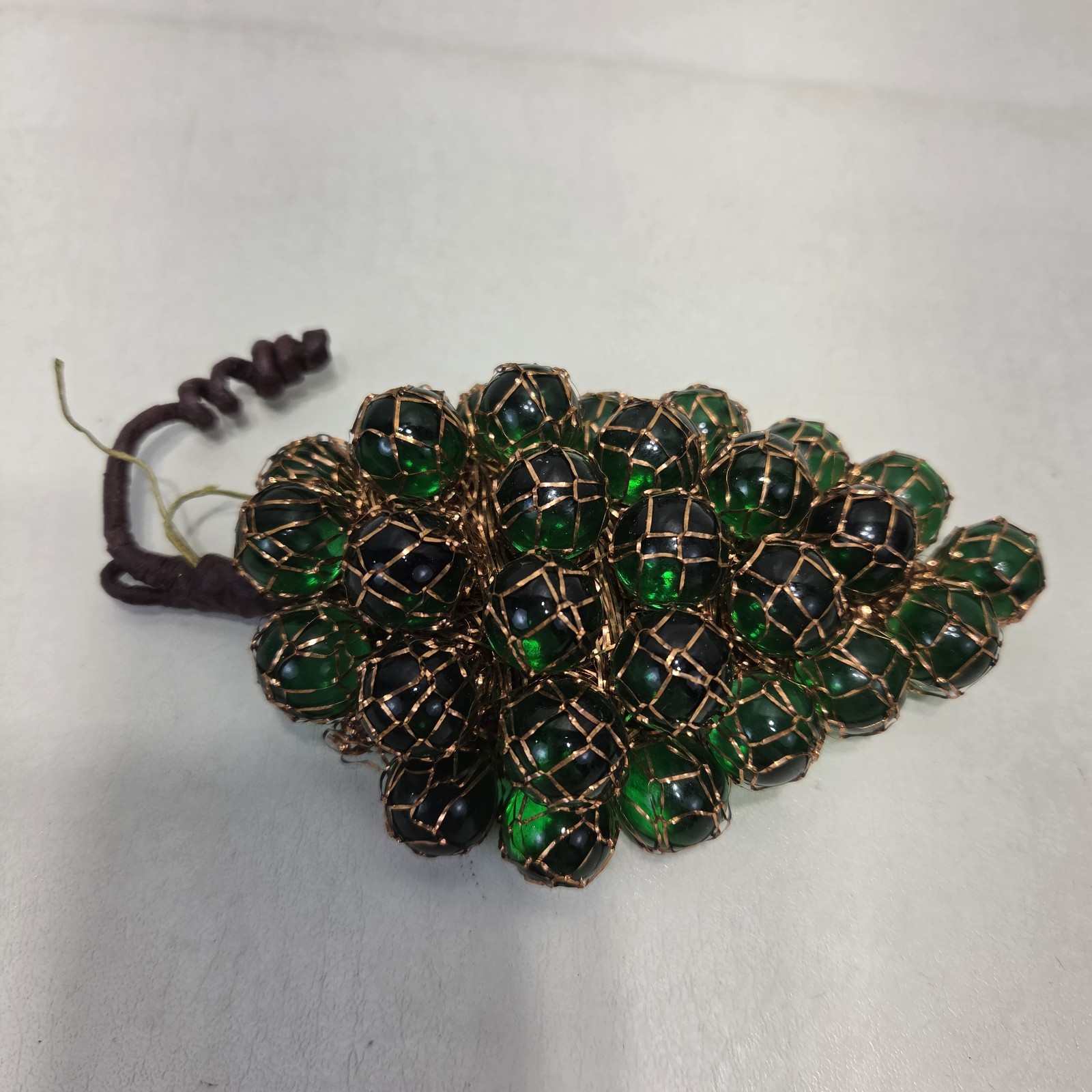 Vintage Marble Jade Agate Stone Grapes And Glass With Copper Grapes Green