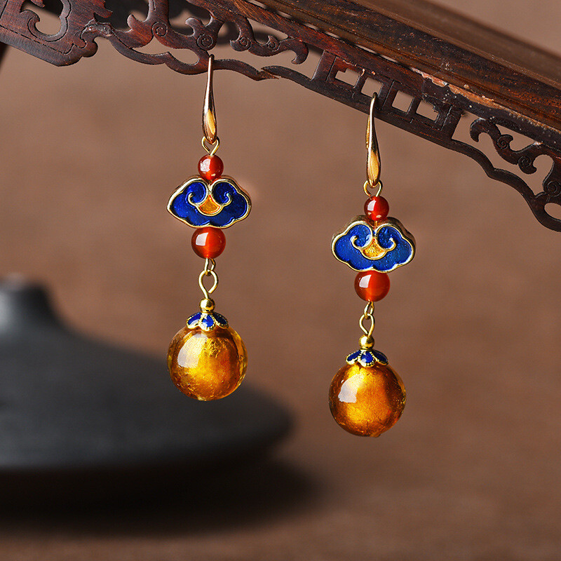 China Agate/Cloisonne/Coloured Glaze Ruyi Tibetan Style Vogue Earbob Earrings