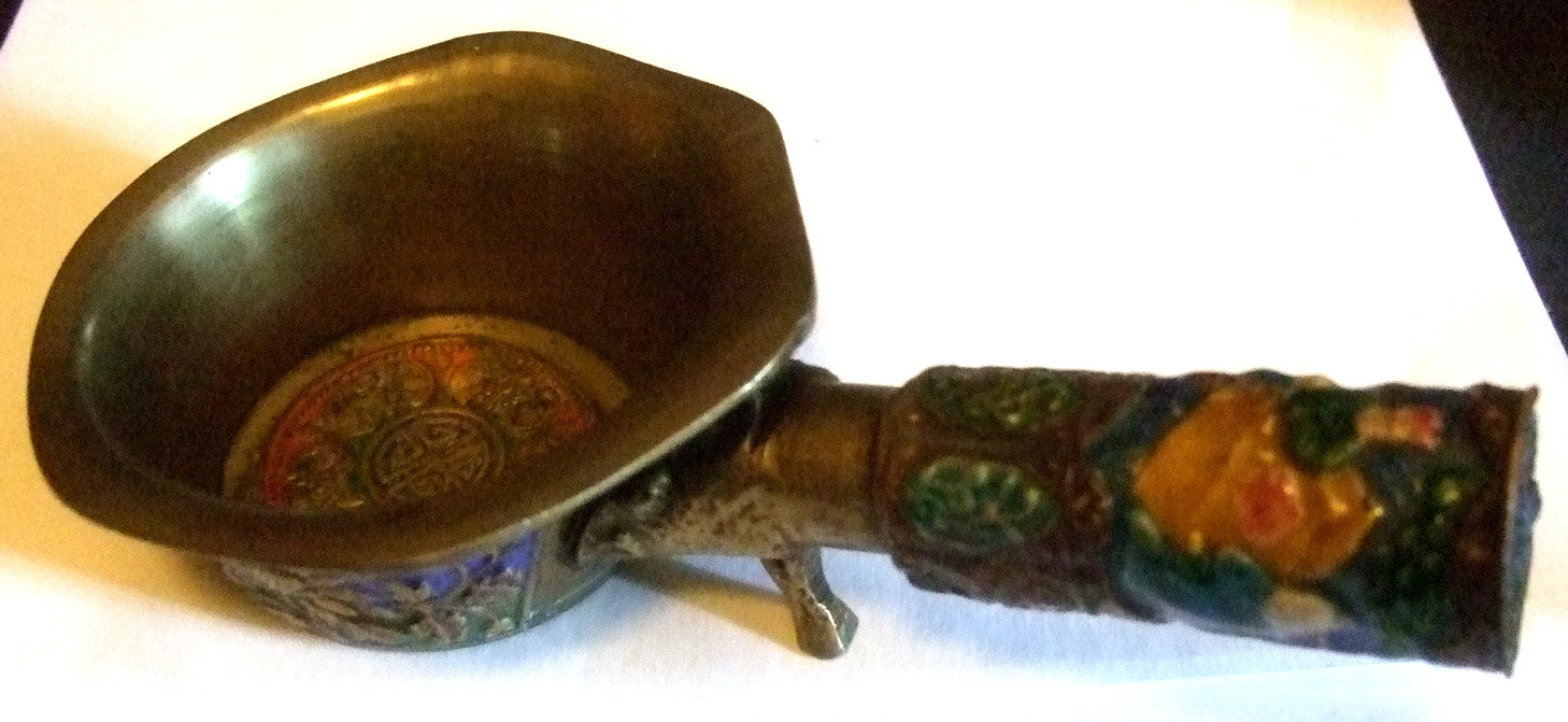 Chinese Brass Enamel Ashtray Estate Heirloom