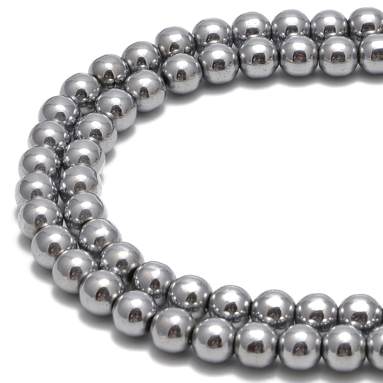 2.0mm Hole Silver Hematite Smooth Round Beads Size 6mm 8mm 15.5″ Strand