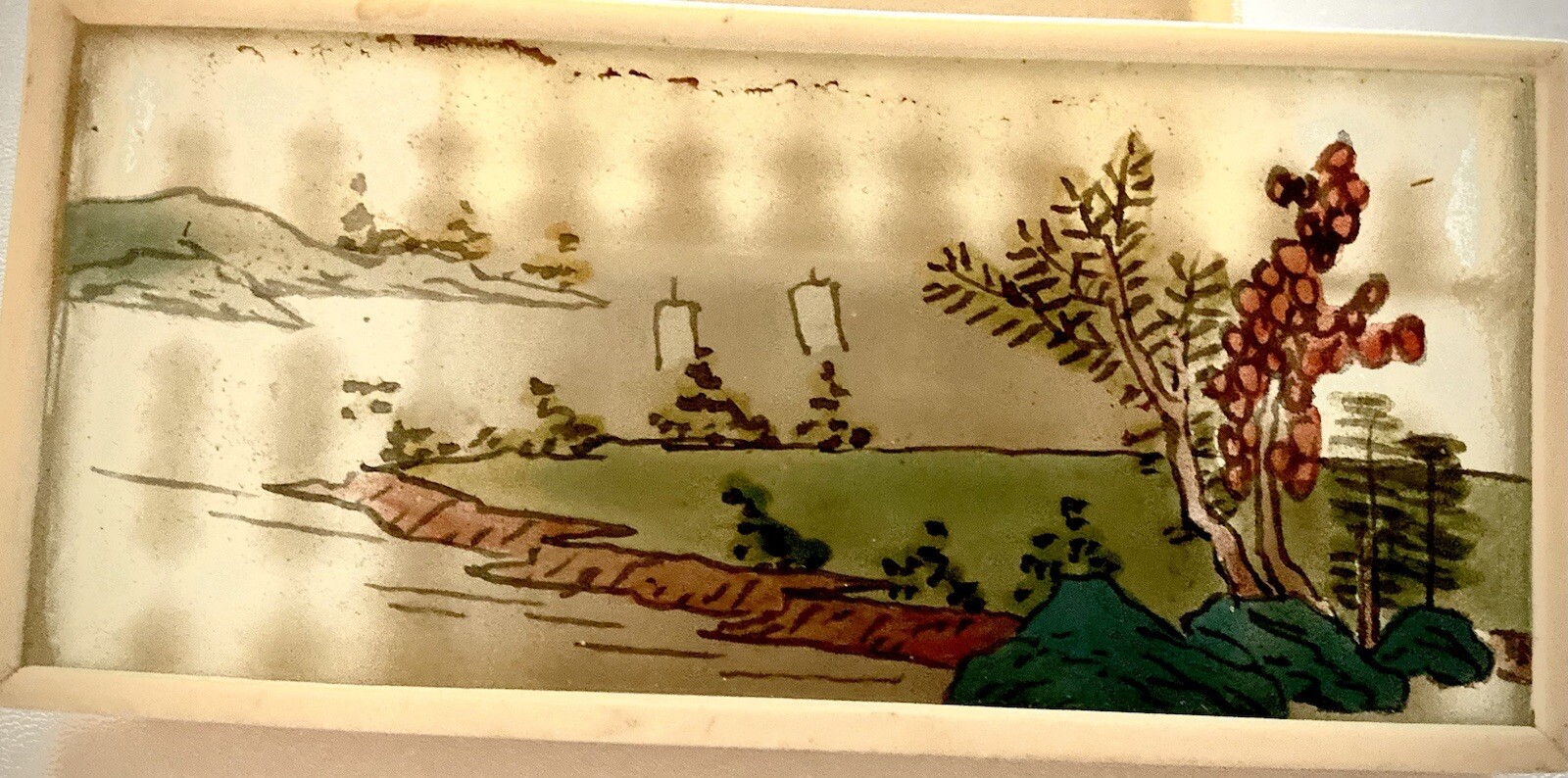 Interesting Unique Small Reverse Painted Chinese Abacas-Glass/Bovine Bone?VINT.