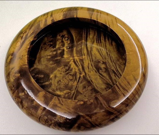 Burma Golden Camphor Ashtray 4.1in Solid Wood Large Home Decor