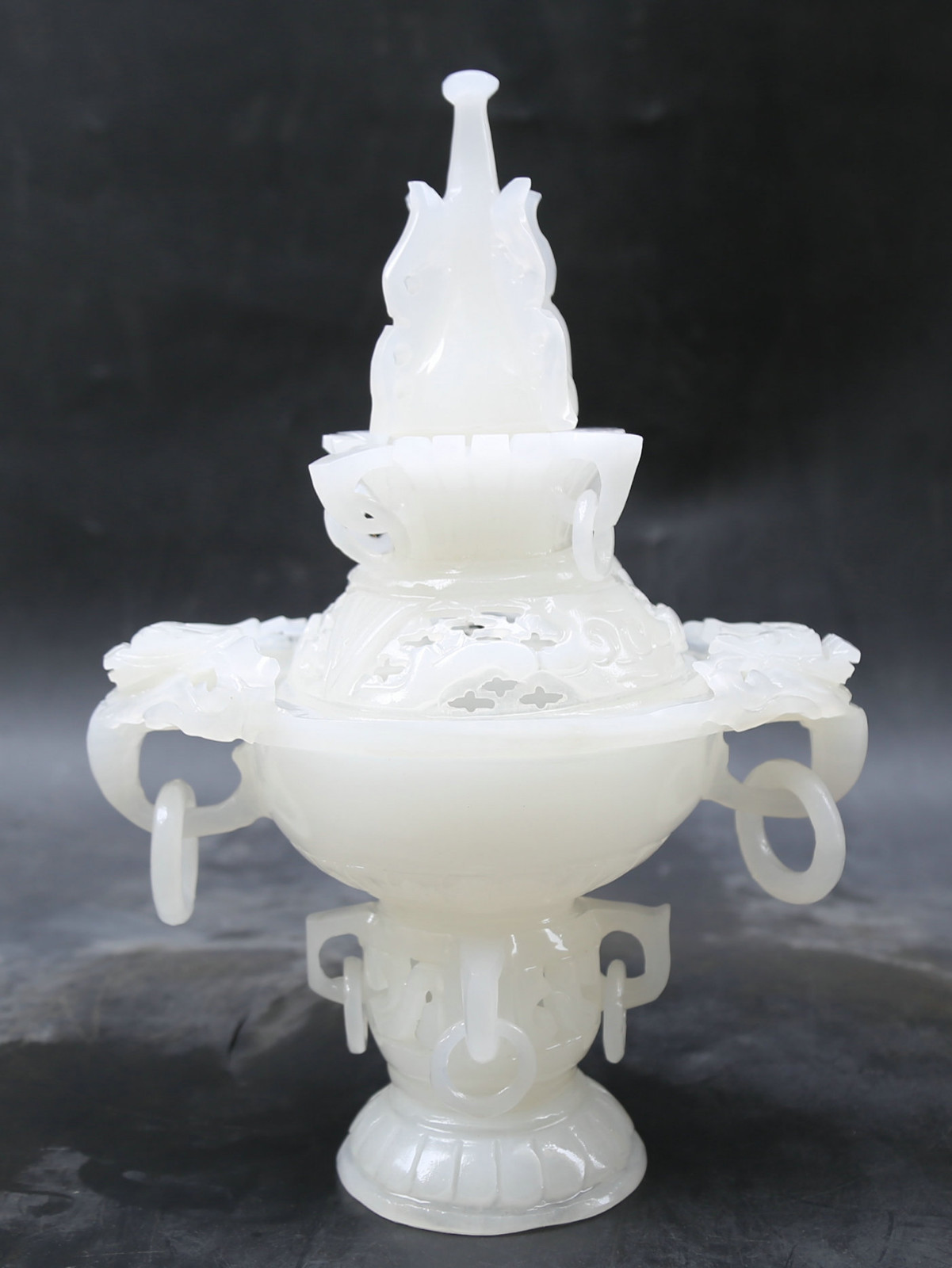 10″ Chinese White Jade Hand Carved Lovable Animal Dragon Incense Burner Censer
