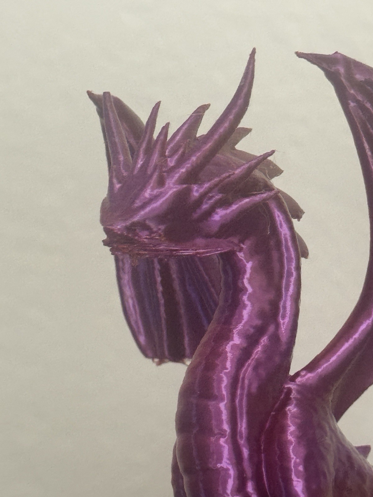BICOLOR Dragon Figurine (Violet & Gold) Mouth Damaged! – H 6.5” × W 5” × D 4.5”