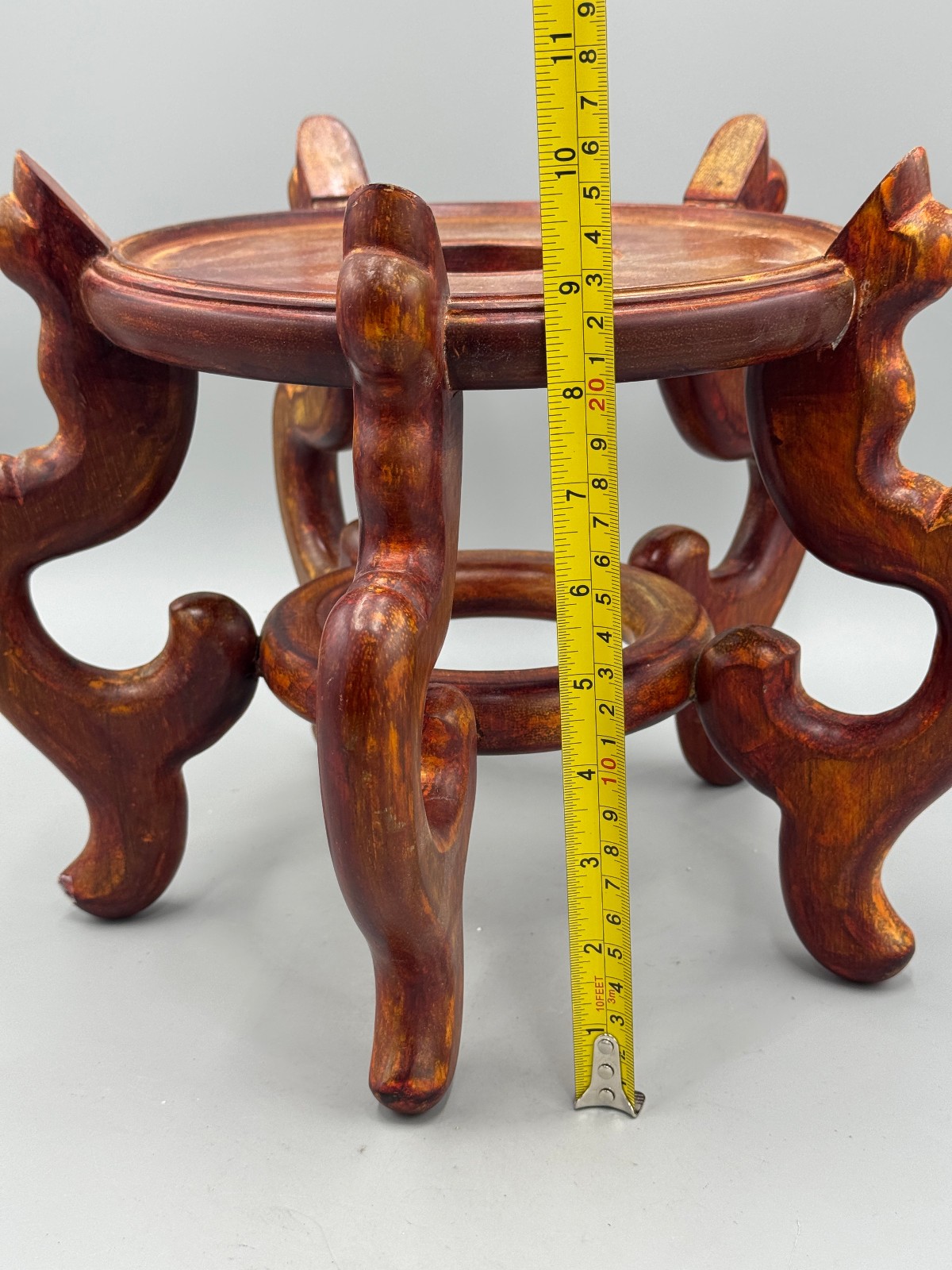 Vintage Chinese Hardwood Five Leg Stand Curved Leg Fishbowl Display Base 8.5”