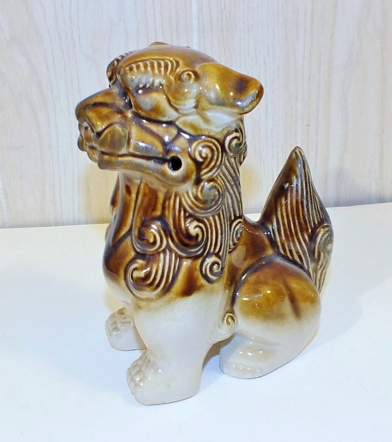 Statue Foo Dog 7 inches tall – Beautiful – Brown & Natural Glaze Ceramic ~ Cute