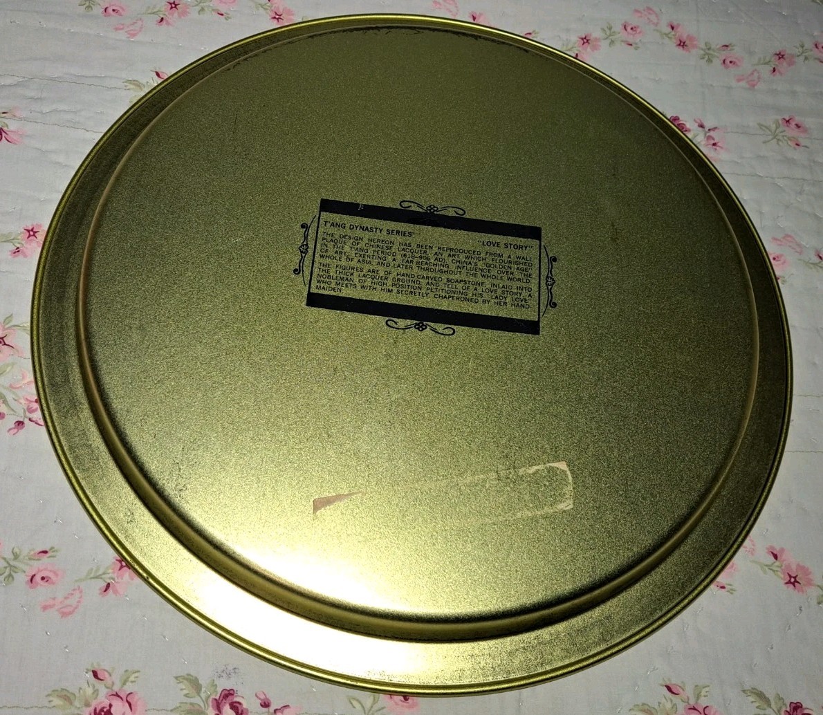 Vintage Asian Metal Tray Plaque Love Story Thang Dynasty Series 13.5″