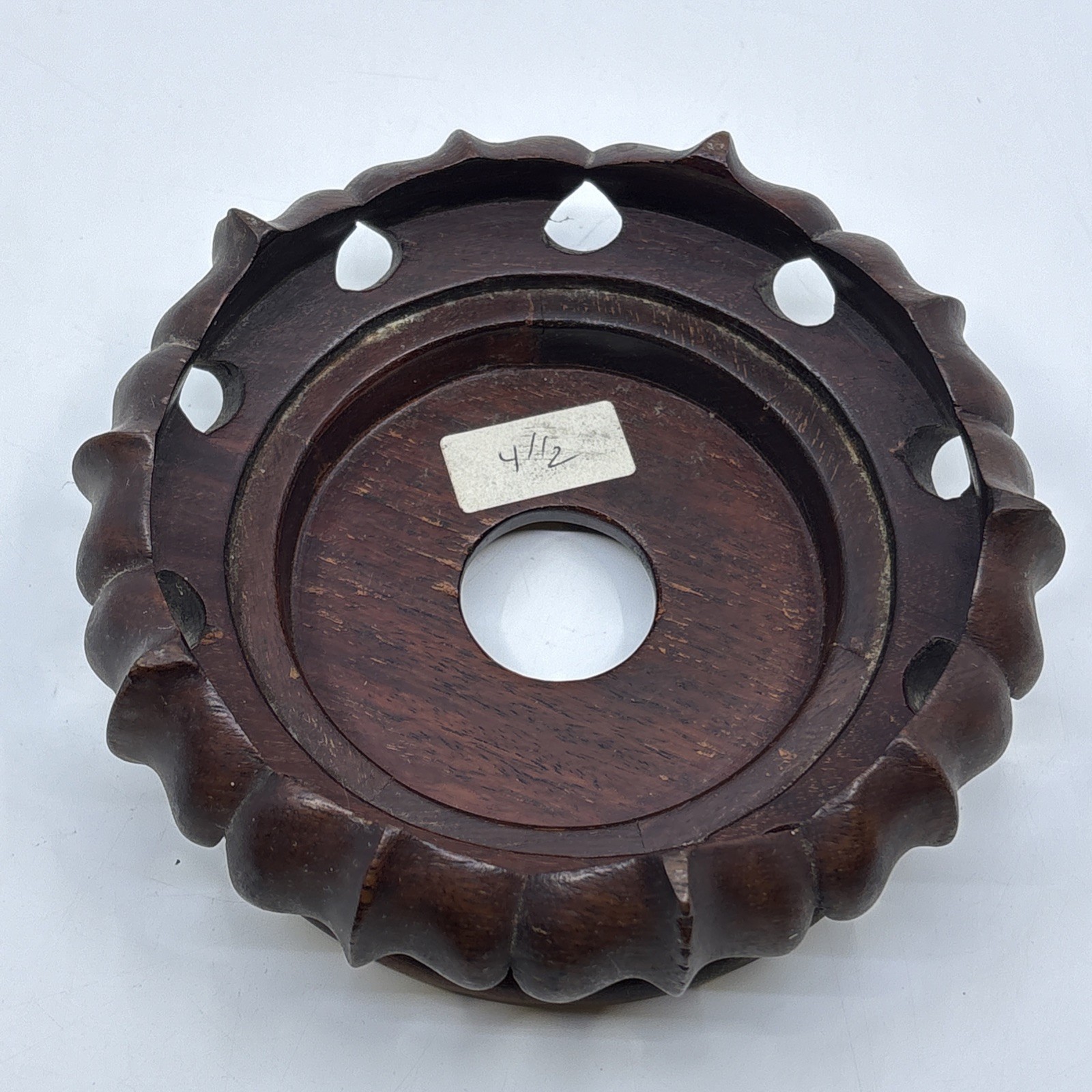 Vintage Chinese Wood Display Stand Vase Plant Asian Lamp Base Round 4.5″ Inner