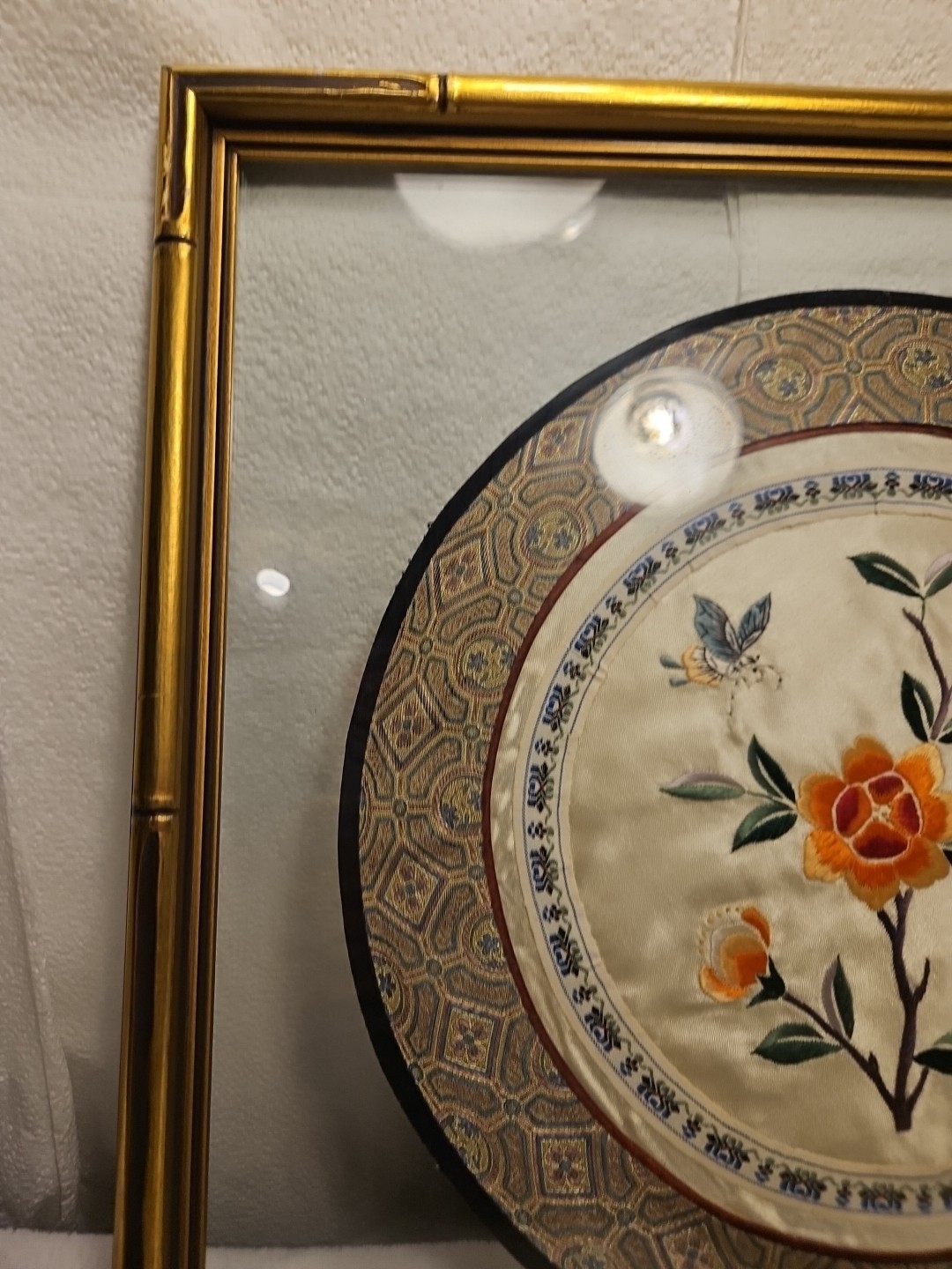 Vintage Bamboo Floating Framed Silk Embroidery Art Panel China 14 X 14 In