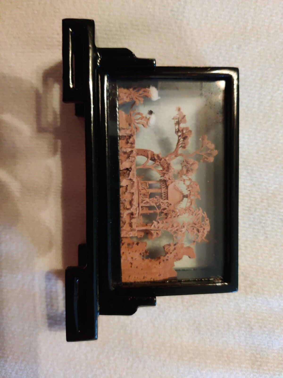 Vintage Chinese cork carving diorama Shadow box. 6.25 In Long, 3.75 High,…