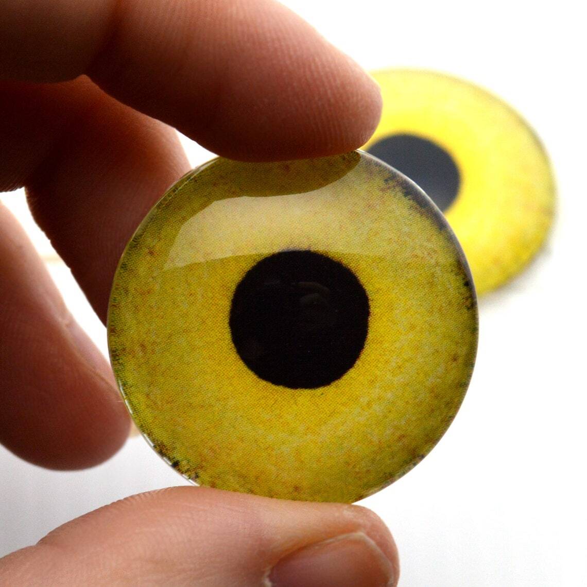 Pair Light Yellow Owl Glass Eyes Jewelry Doll Taxidermy Flatback Cabochons