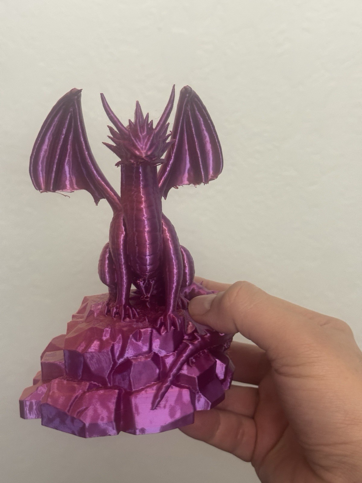 BICOLOR Dragon Figurine (Violet & Gold) Mouth Damaged! – H 6.5” × W 5” × D 4.5”