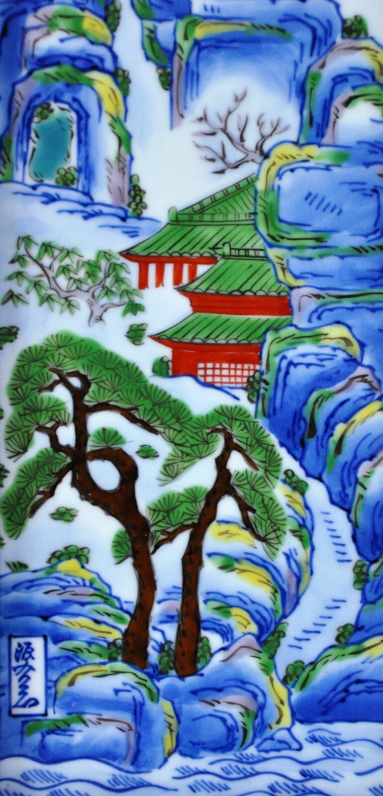 Chinese Vintage Painting on Porcelain/ Ceramic Tile Landscape (BI#MK/191227)